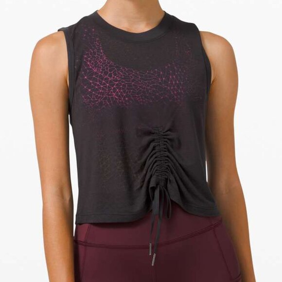 Lululemon Cinch Me Up Drawstring Front Tie Semi Sheer Veil Burned Out Tank Top - Picture 1 of 7